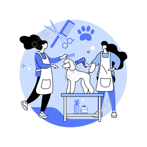 美容沙龙抽象概念矢量图在沙龙移动宠物服务美容店小狗日间水疗中心